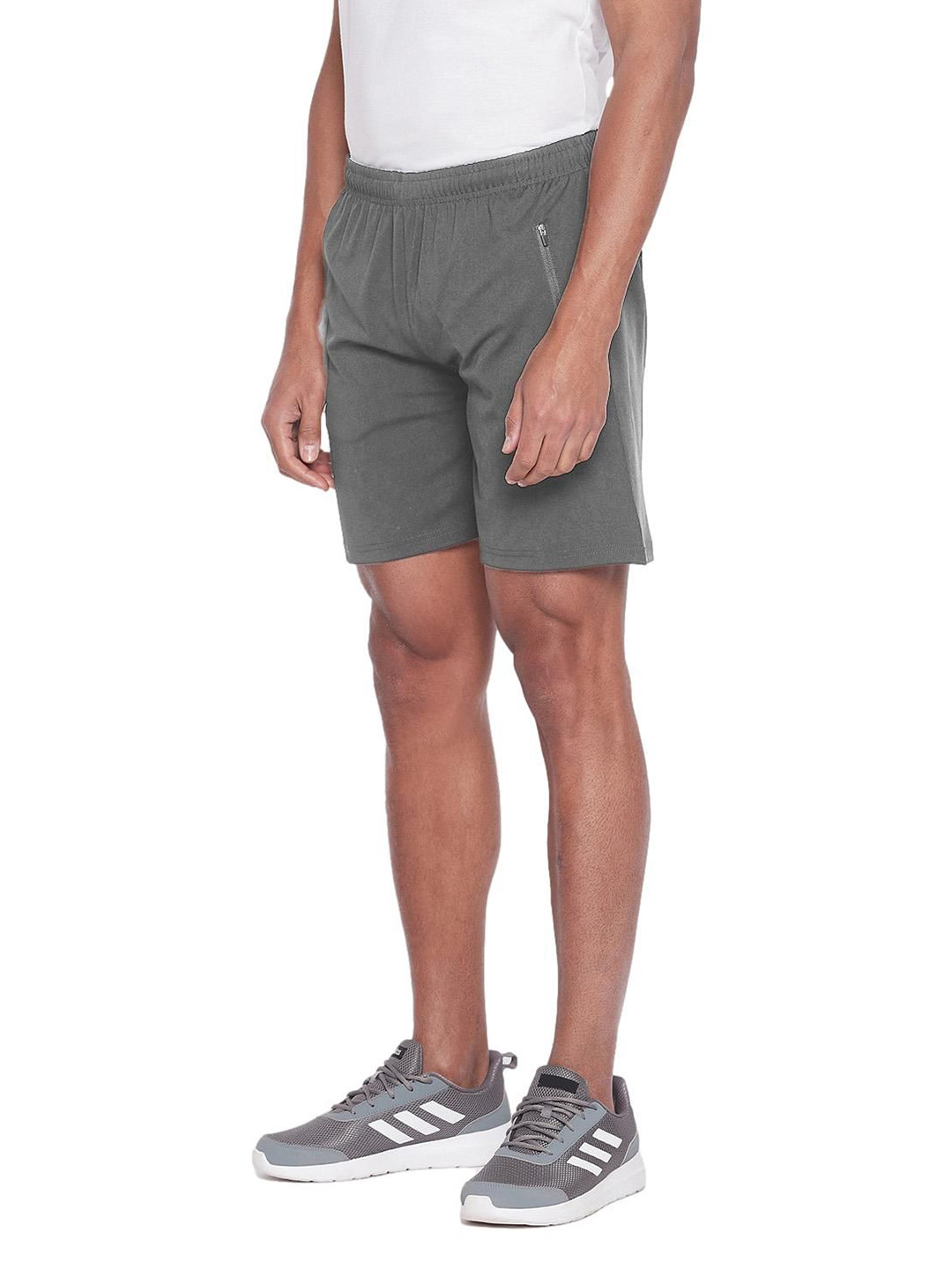 Men Dark Grey Printed Polyester Regular Fit Sports Shorts