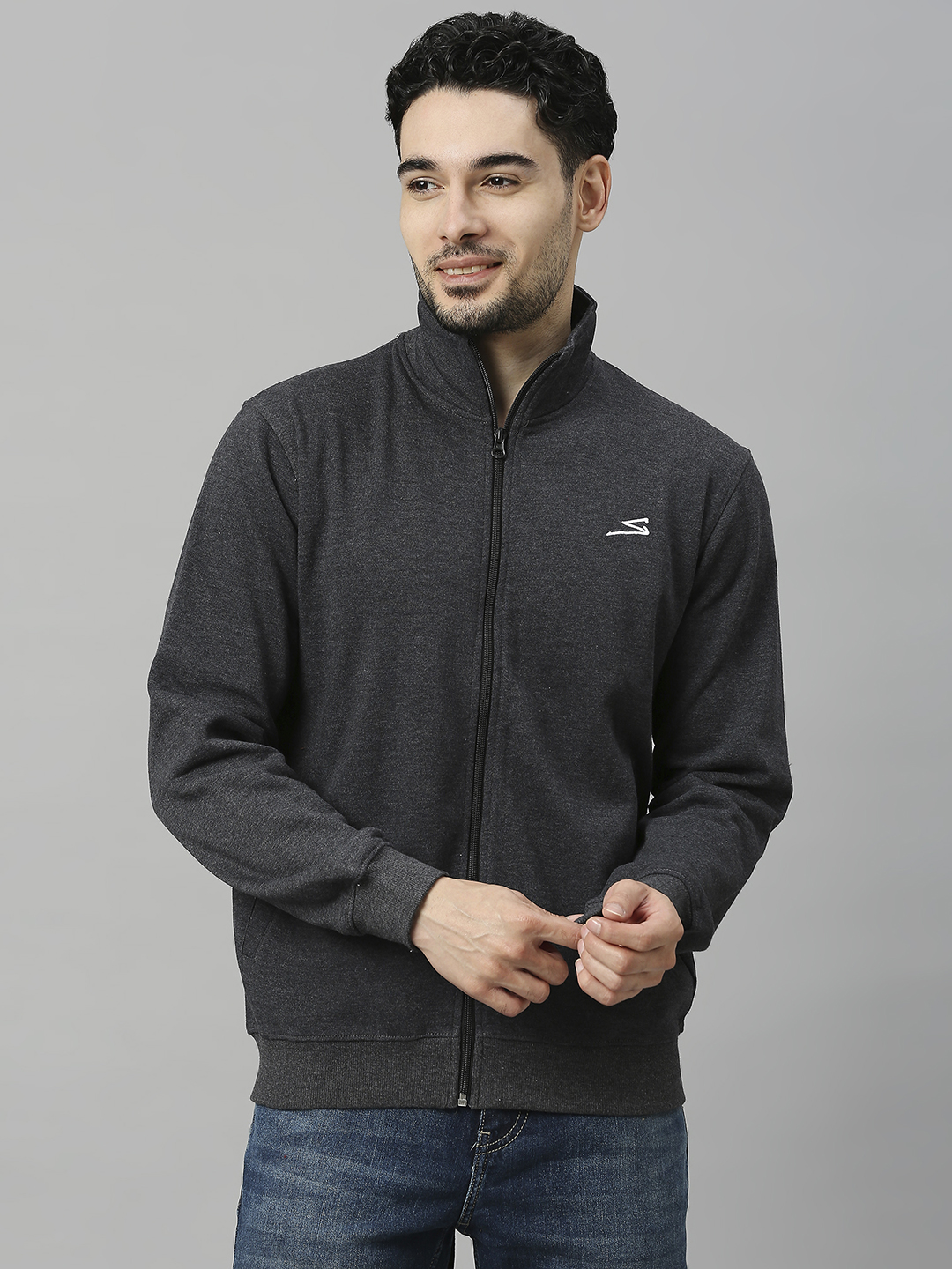 SG Men Dark Grey Solid Long Sleeves Round Neck Jackets (1)