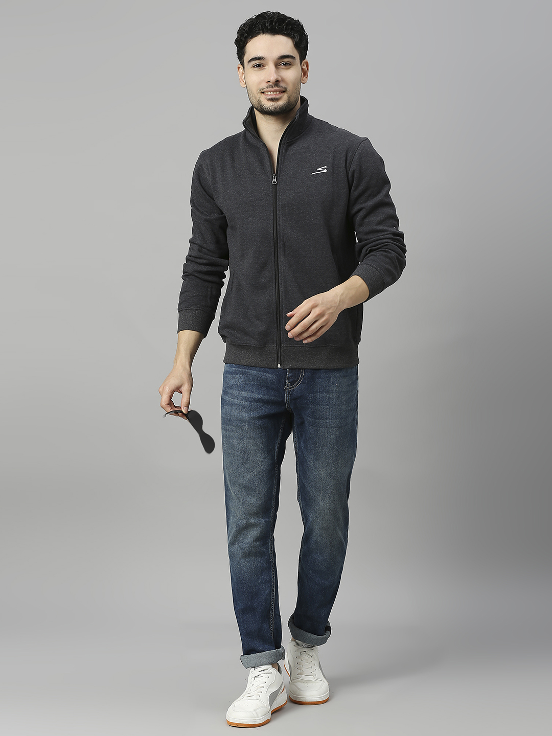 SG Men Dark Grey Solid Long Sleeves Round Neck Jackets (4)