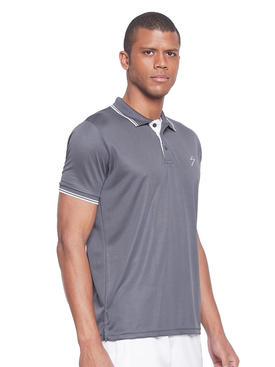 SG Men Dark Grey Solid Short Sleeves Polo Collar T-Shirts (4)