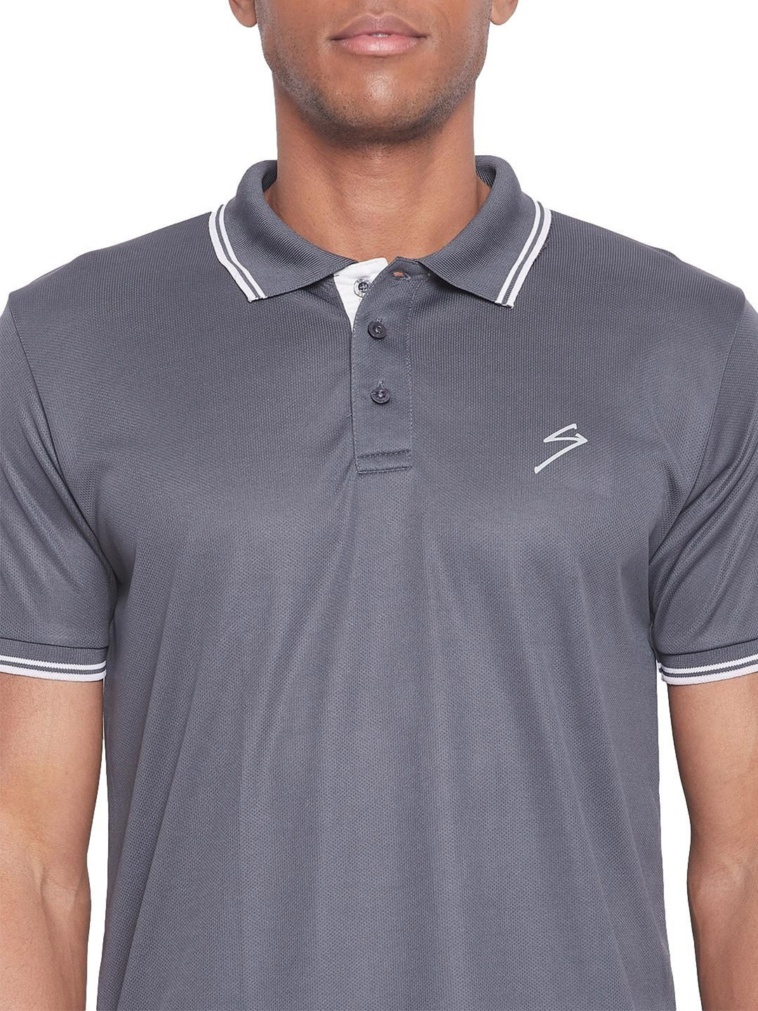 SG Men Dark Grey Solid Short Sleeves Polo Collar T-Shirts (6)