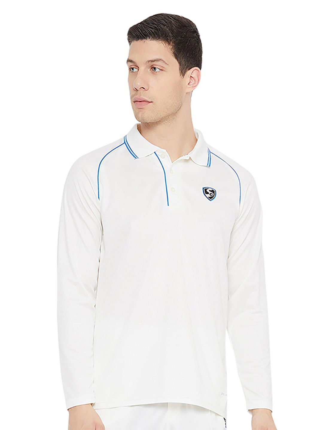 SG Men Full Sleeves Off-White Cricket Legend Polo Neck Shirt (1)