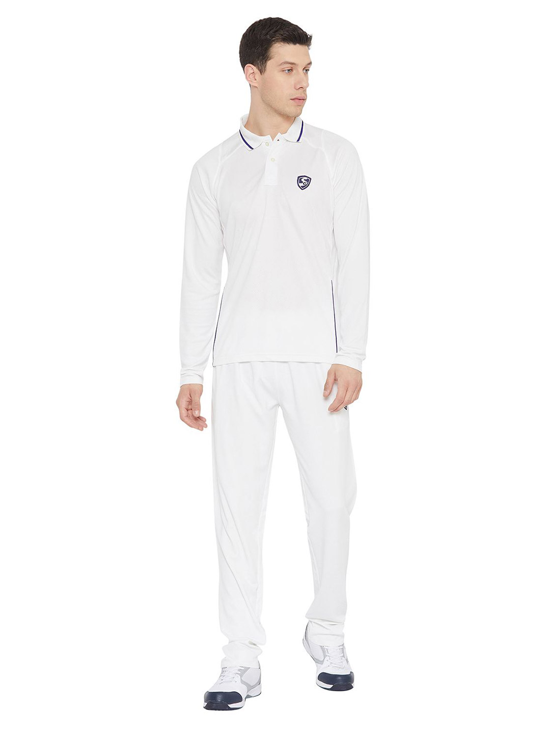 SG Men Full Sleeves Off-White Cricket Test Polo Neck Shirt (1)