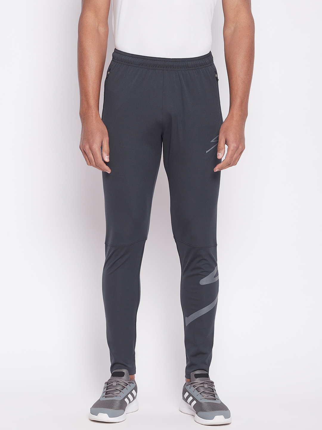 Men Grey Printed Polyester Regular Fit Track Pants
