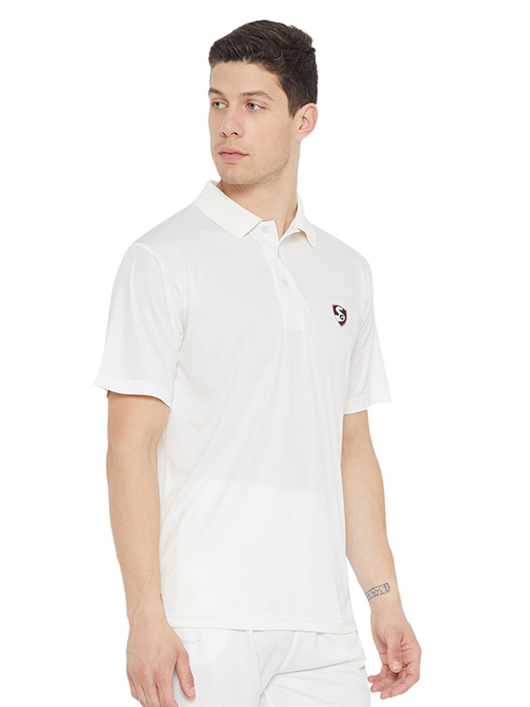 SG Men Half Sleeves Off-White Cricket Club Polo Neck Shirt (1)