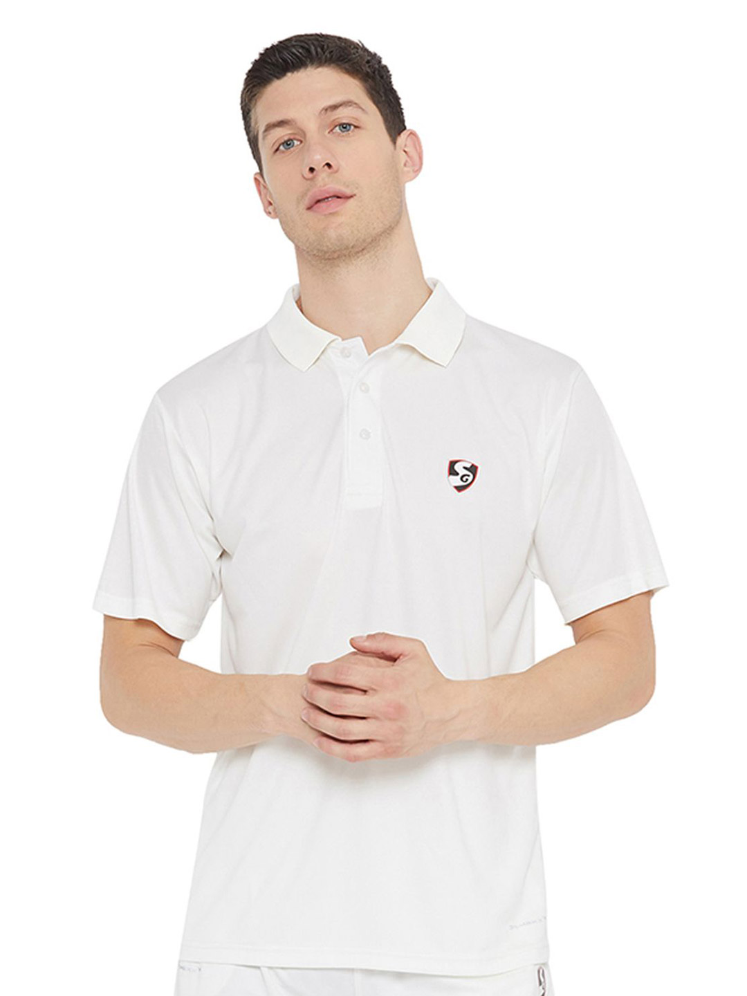 SG Men Half Sleeves Off-White Cricket Club Polo Neck Shirt (2)