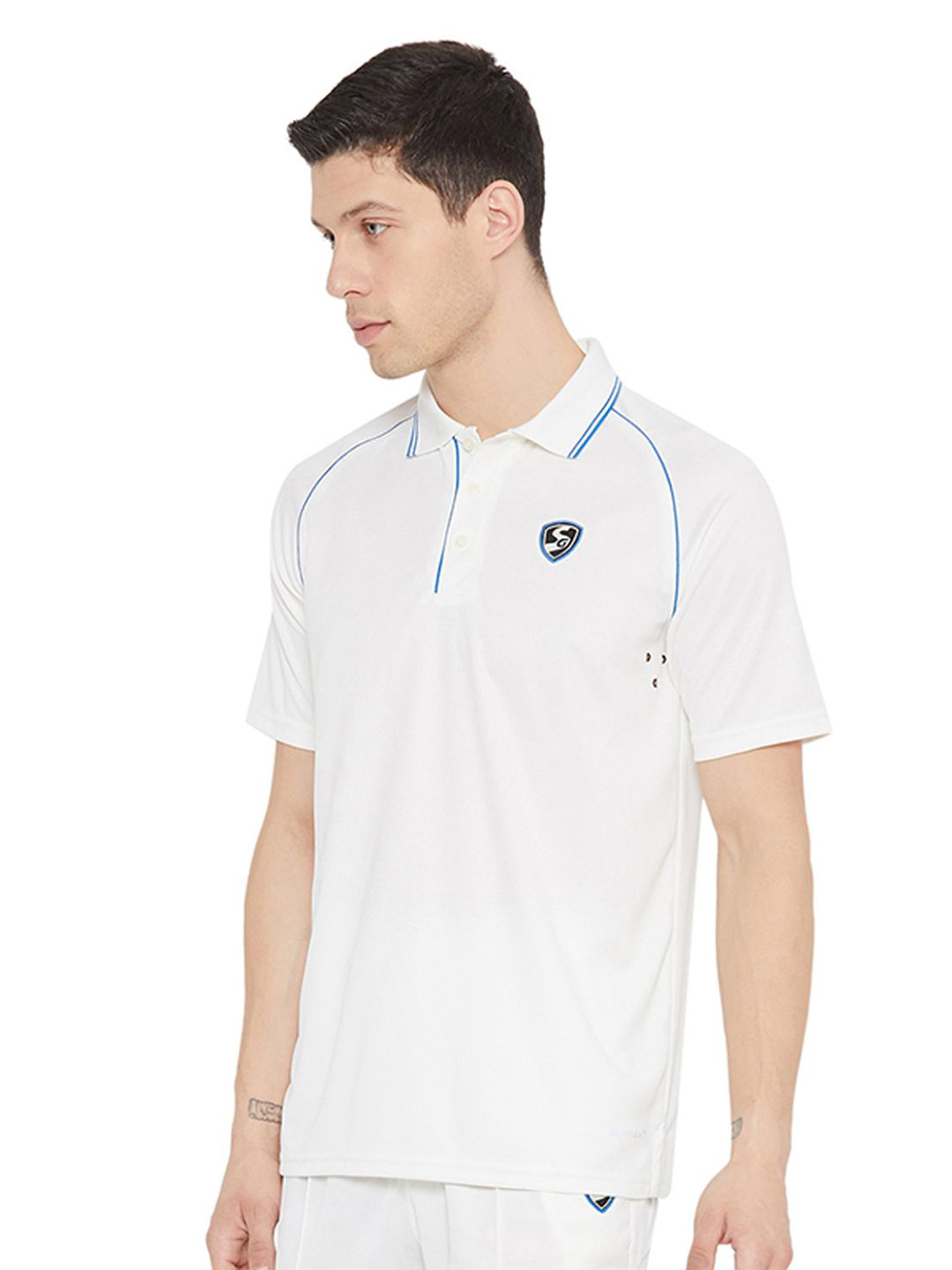 Men Half Sleeves Off-White Cricket Legend Polo Neck Shirt