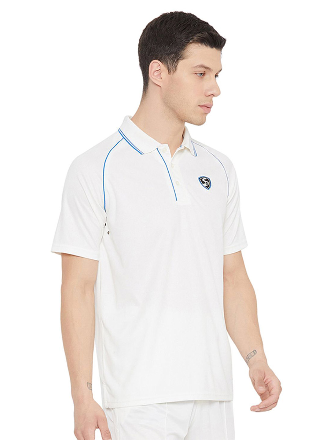 SG Men Half Sleeves Off-White Cricket Legend Polo Neck Shirt (2)