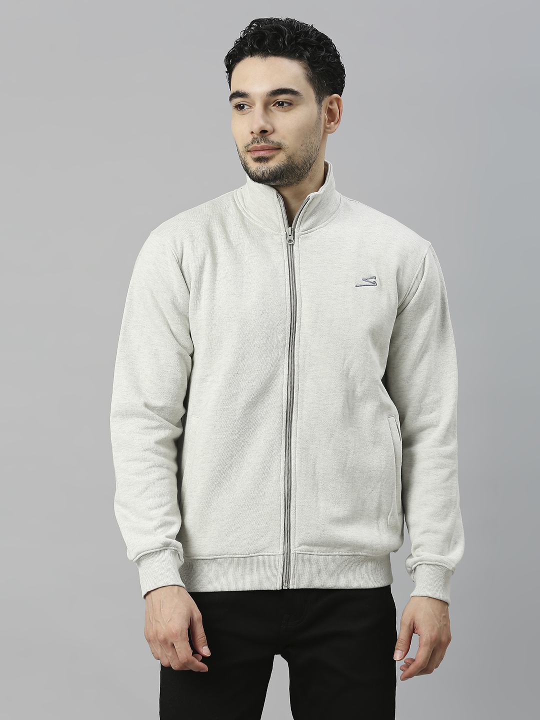 SG Men Light Grey Solid Long Sleeves Round Neck Jackets (1)
