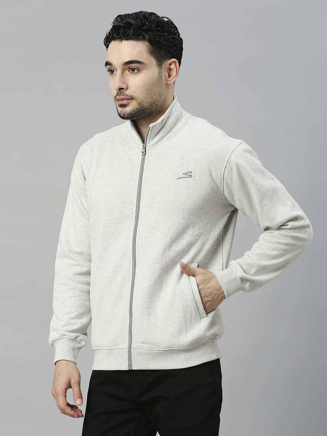 SG Men Light Grey Solid Long Sleeves Round Neck Jackets (3)