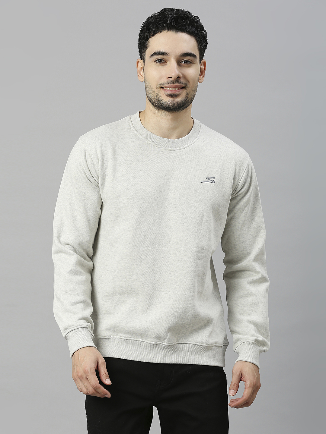 SG Men Light Grey Solid Long Sleeves Round Neck Sweatshirts (1)
