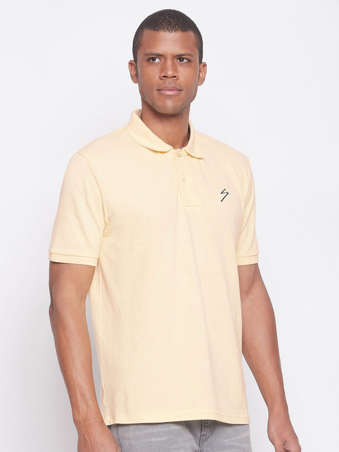 SG Men Light Yellow Solid Short Sleeves Polo Collar T-Shirts (5)