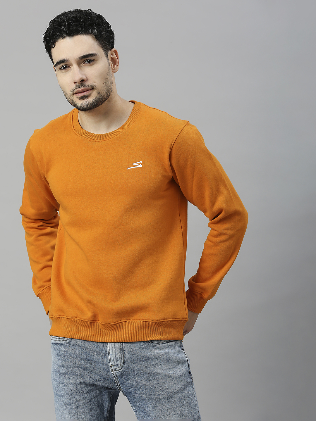 SG Men Marigold Solid Long Sleeves Round Neck Sweatshirts (1)