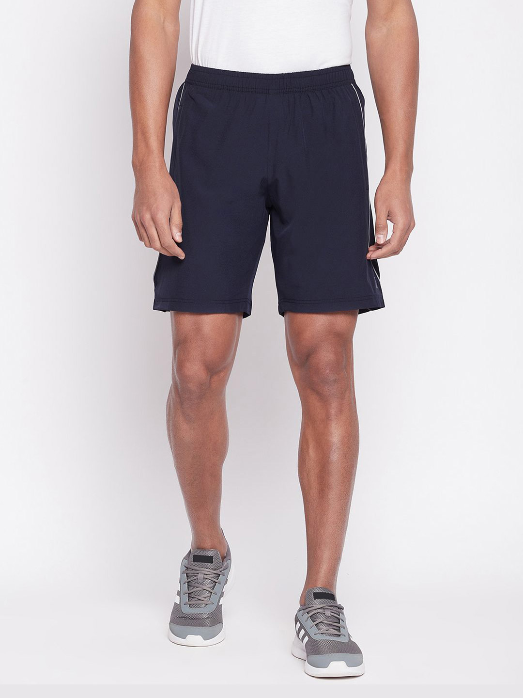 Men Navy Blue Printed Polyester Regular Fit Sports Shorts