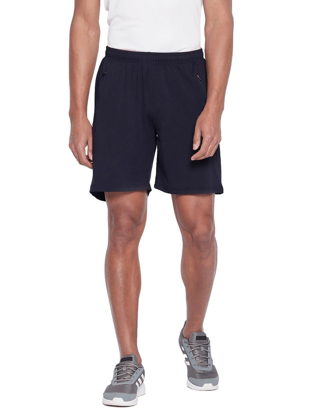Men Navy Blue Printed Polyester Regular Fit Sports Shorts