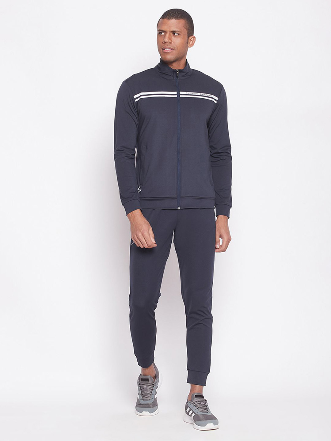 Men Navy Blue Printed Polyester Regular Fit Track Pants