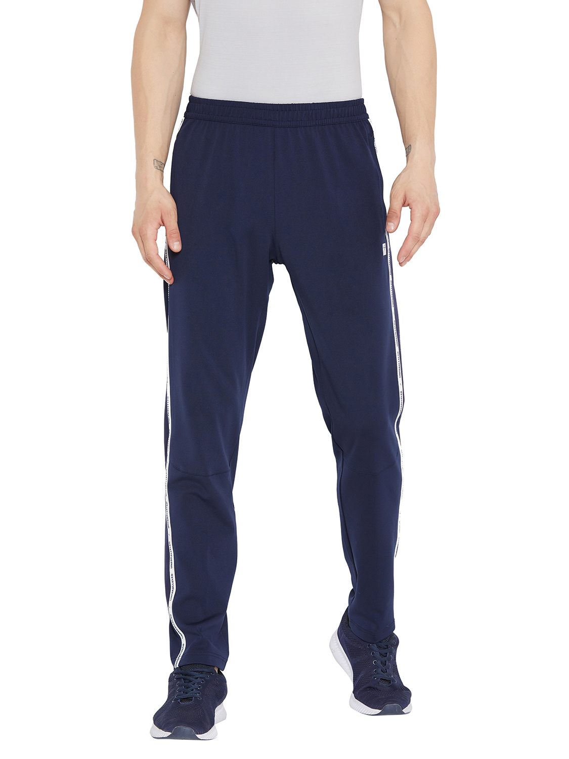 SG Men Navy Blue Printed Polyester Regular Fit Track Pants