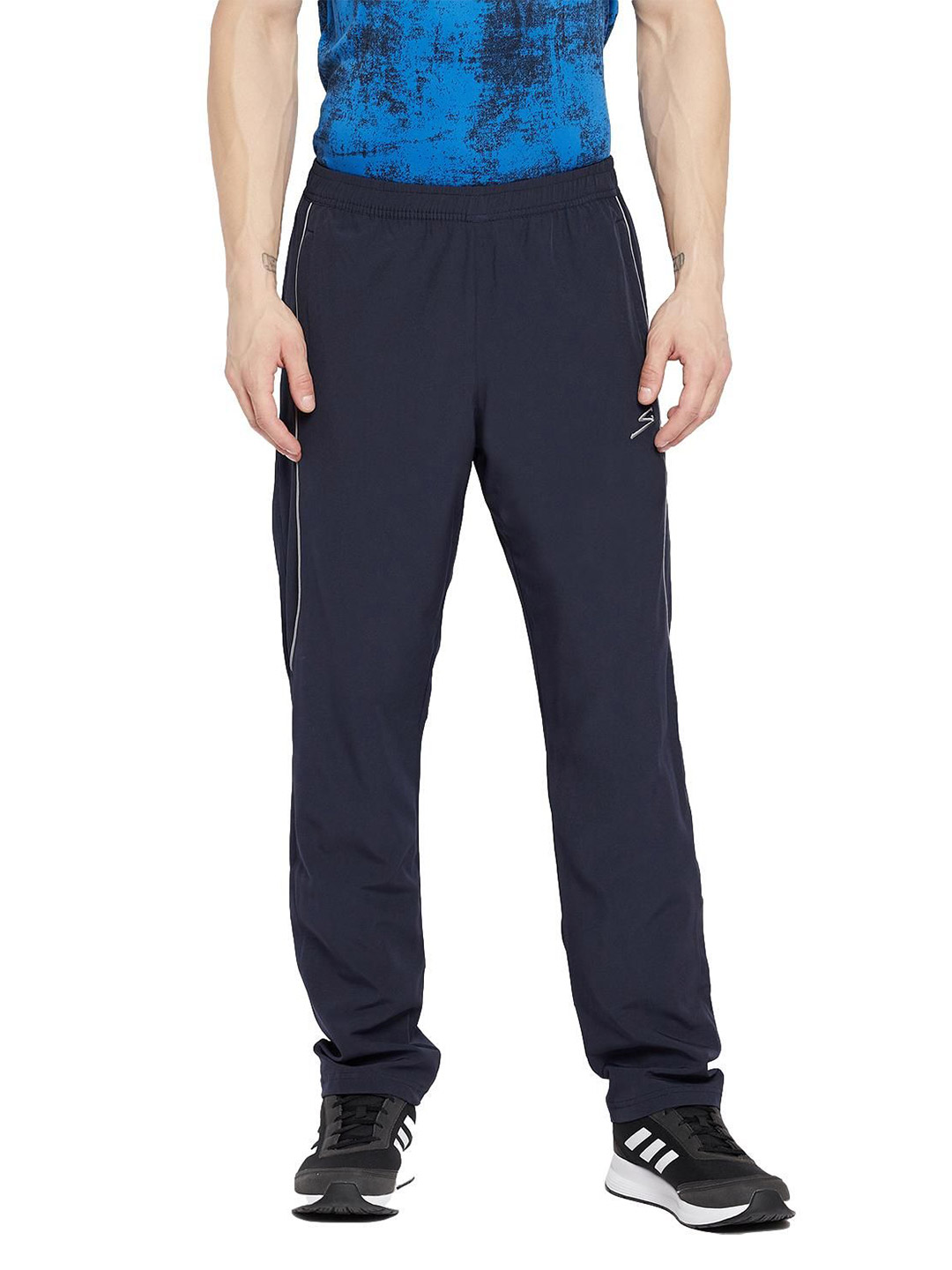 SG Men Navy Blue Printed Polyester Regular Fit Track Pants (1)