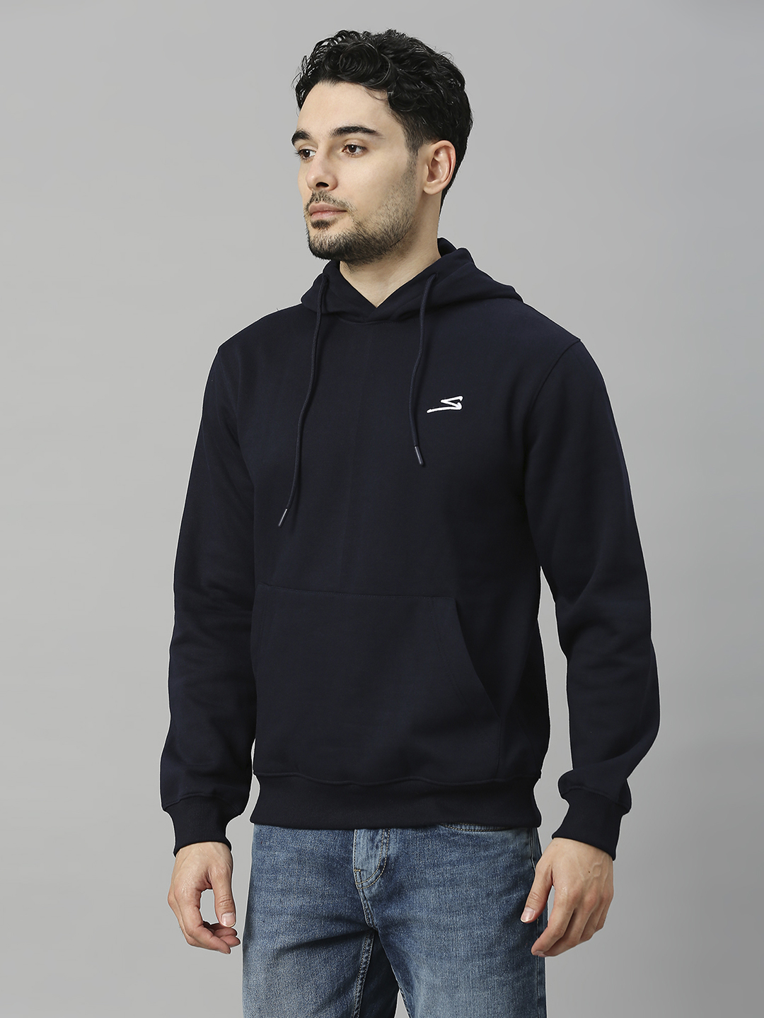 SG Men Navy Blue Solid Long Sleeves Hooded Sweatshirts (3)