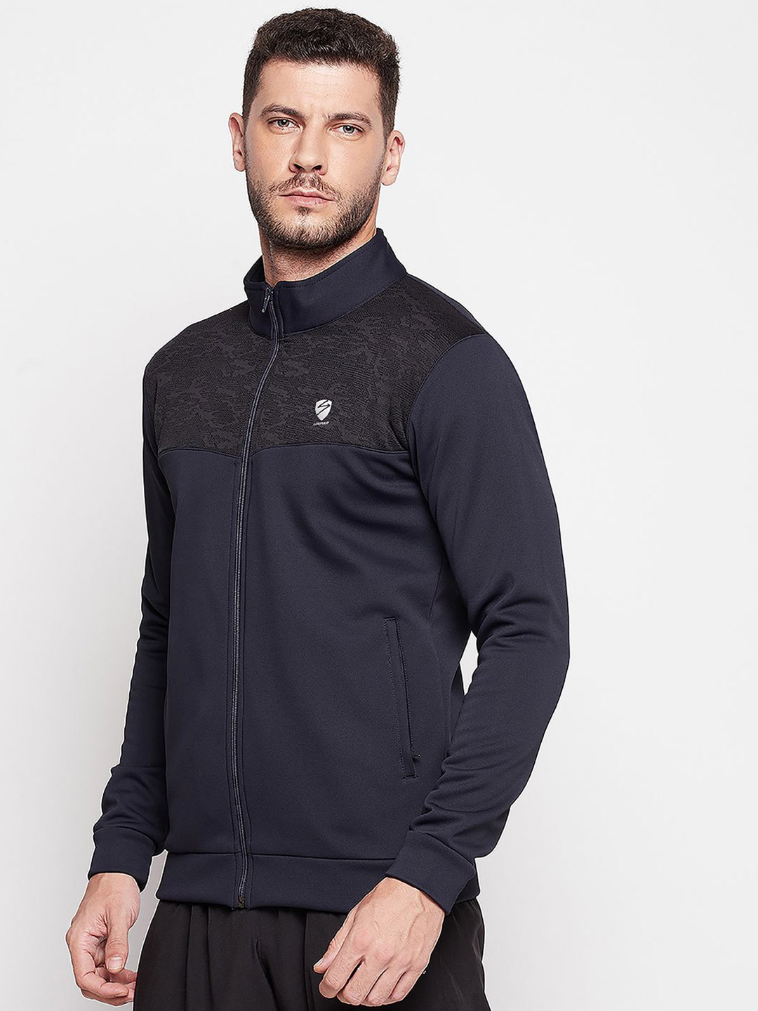 SG Men Navy Blue Solid Long Sleeves Round Neck Jackets (2)