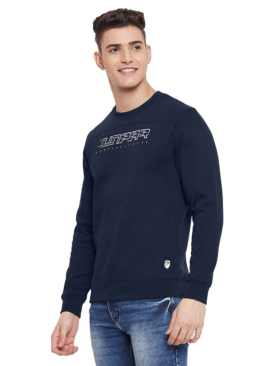Men Navy Blue Solid Long Sleeves Round Neck Sweatshirts