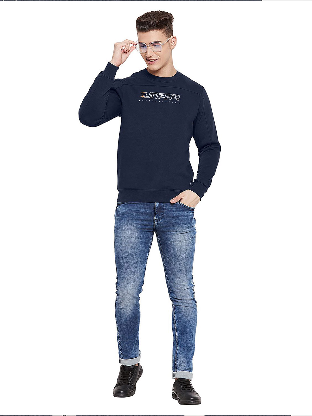 SG Men Navy Blue Solid Long Sleeves Round Neck Sweatshirts (4)