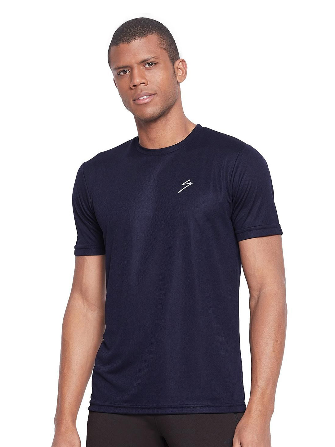 Men Navy Blue Solid Short Sleeves Polo Collar T-Shirts