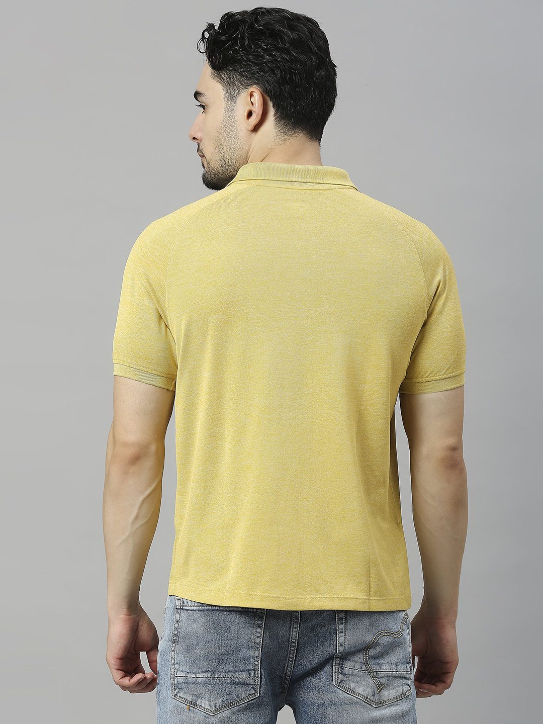 SG Men Oil Yellow Solid Short Sleeves Polo Collar T-Shirts (2)
