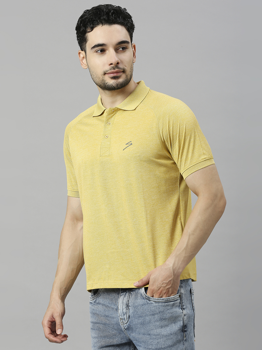 SG Men Oil Yellow Solid Short Sleeves Polo Collar T-Shirts (3)