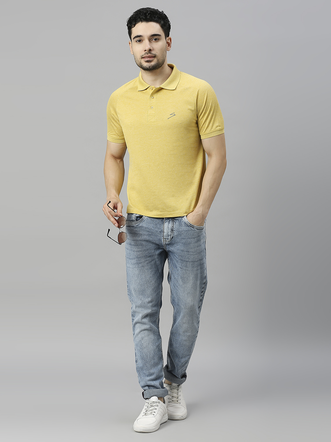 SG Men Oil Yellow Solid Short Sleeves Polo Collar T-Shirts (4)
