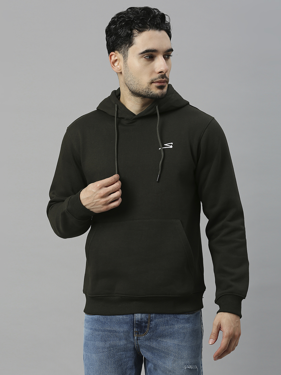 SG Men Olive Solid Long Sleeves Hooded Sweatshirts (1)