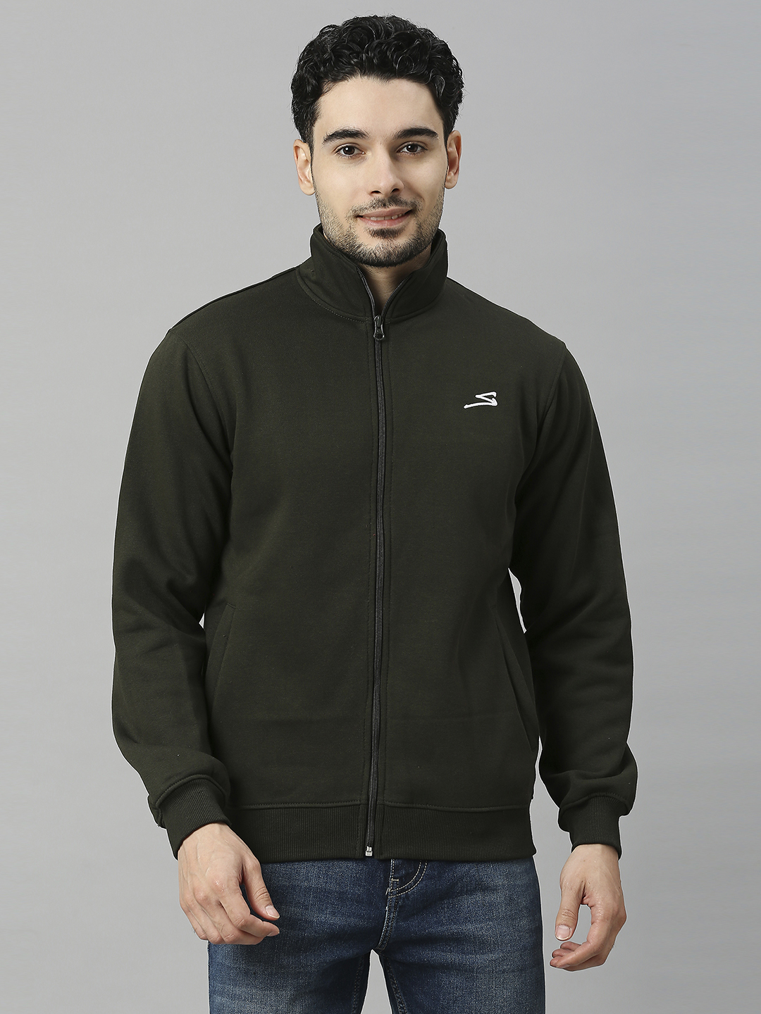 SG Men Olive Solid Long Sleeves Round Neck Jackets (1)