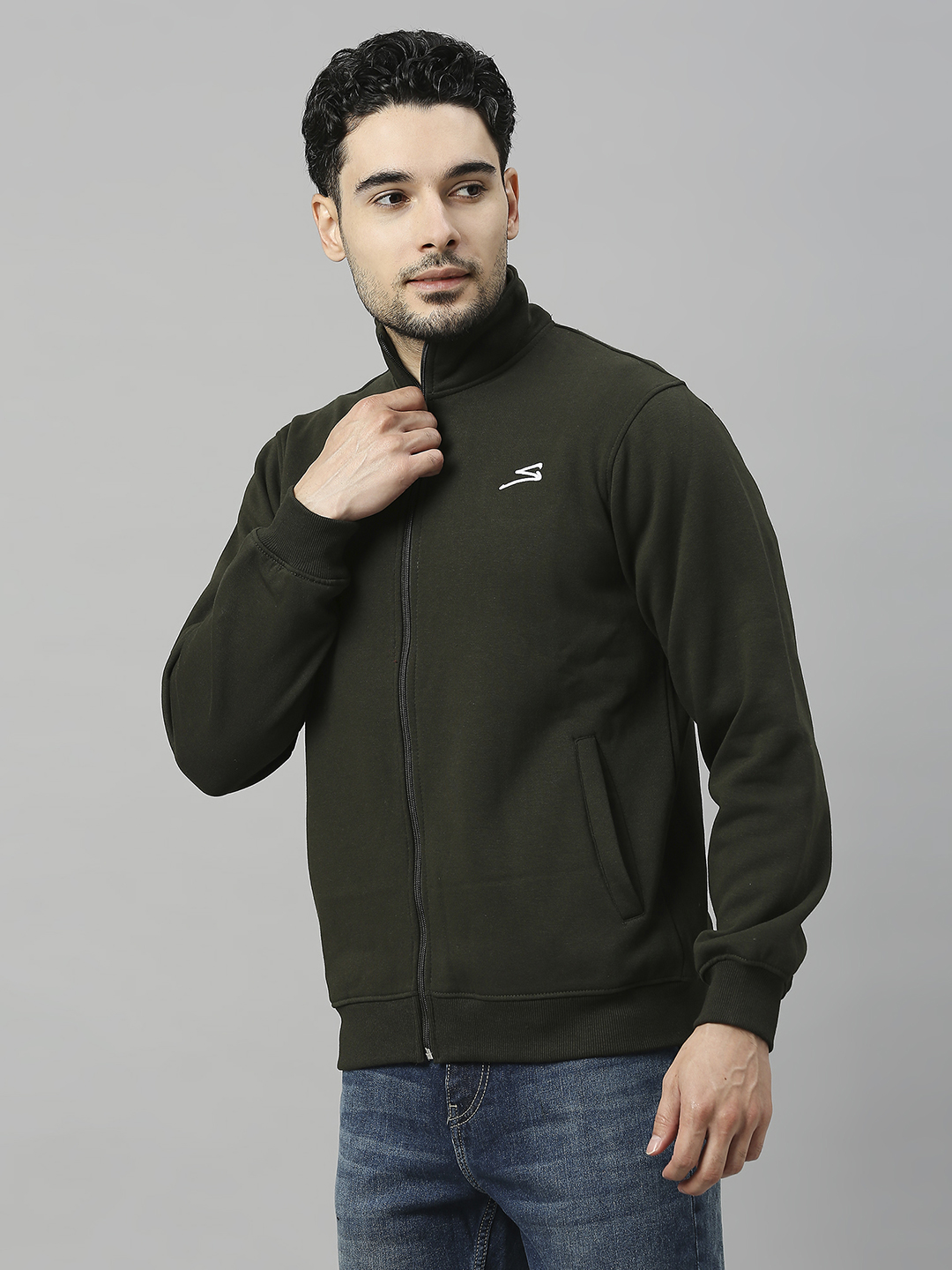 SG Men Olive Solid Long Sleeves Round Neck Jackets (3)