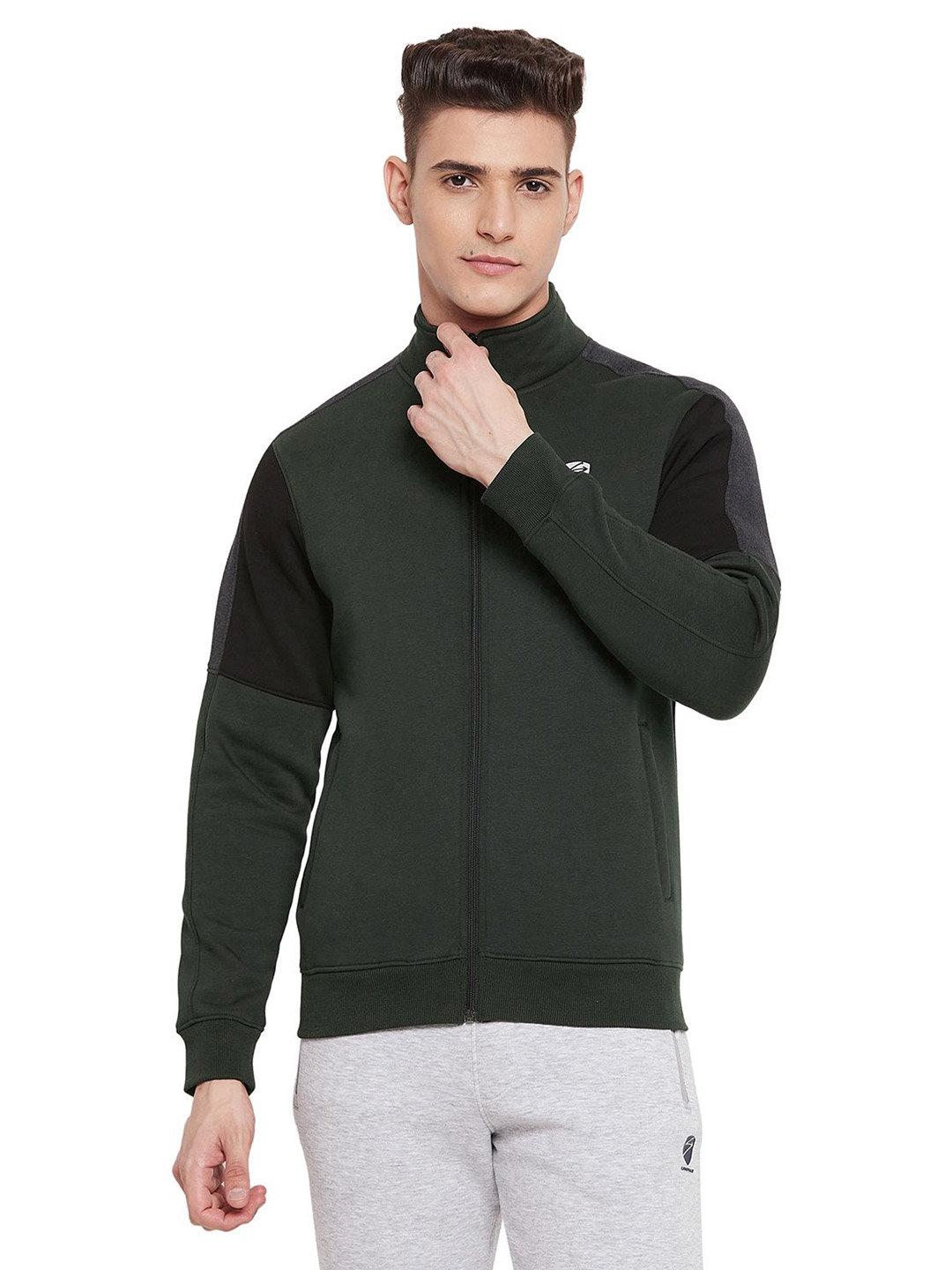 SG Men Olive Solid Long Sleeves Round Neck Jackets