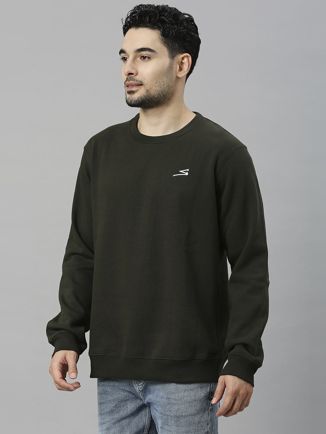 SG Men Olive Solid Long Sleeves Round Neck Sweatshirts (3)