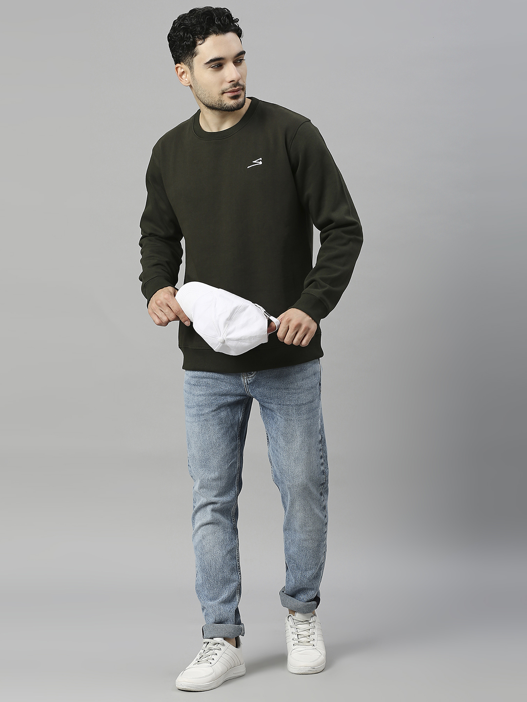 SG Men Olive Solid Long Sleeves Round Neck Sweatshirts (4)
