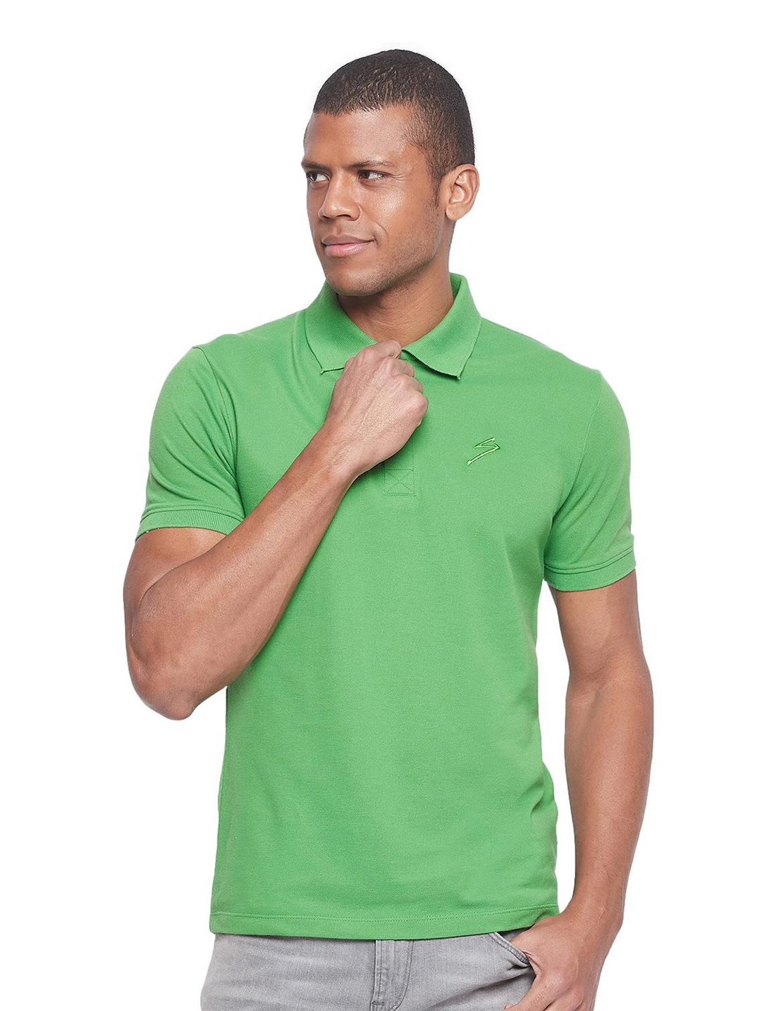 Men Pastel Green Solid Short Sleeves Polo Collar T-Shirts