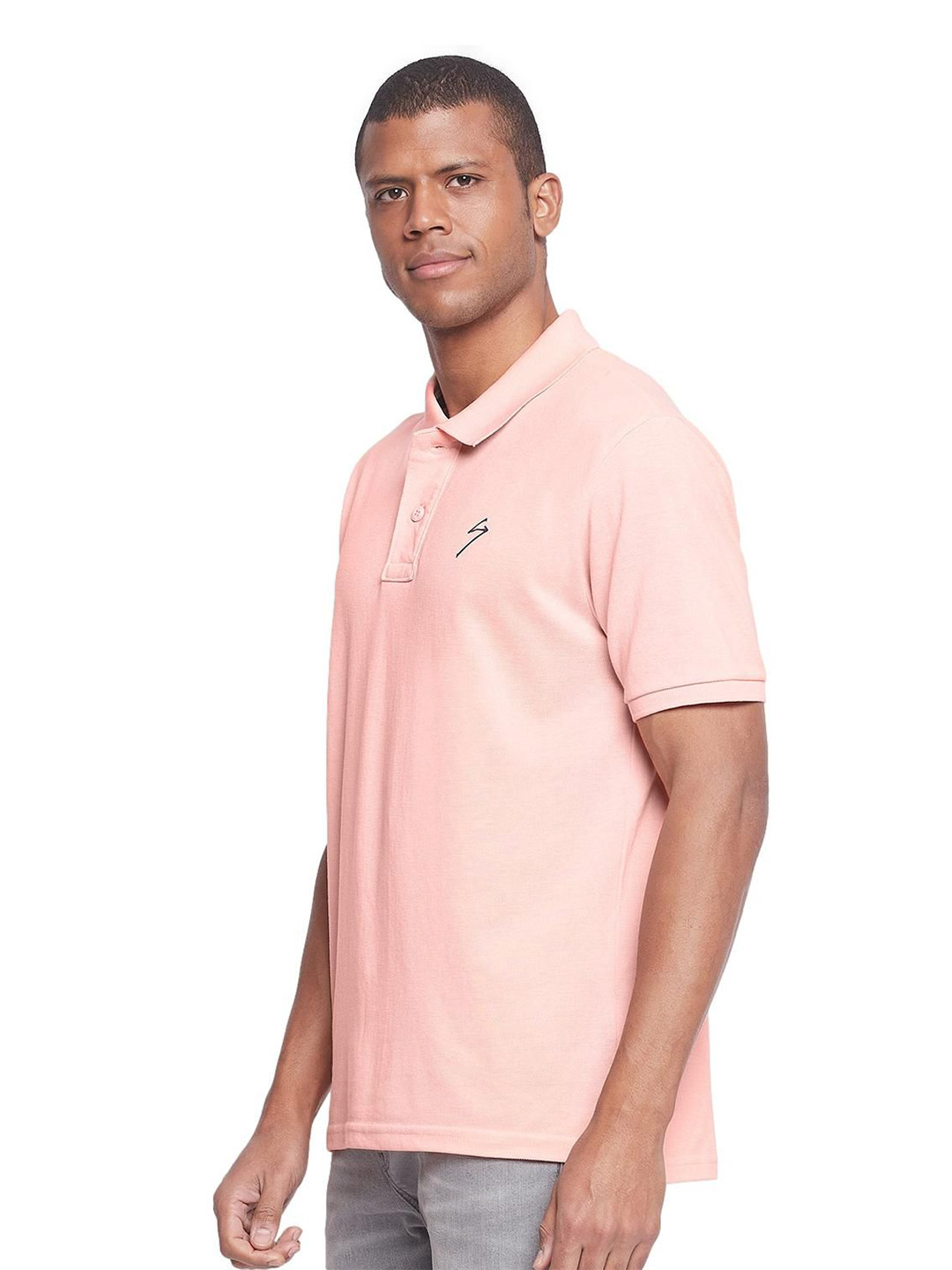 SG Men Peach Solid Short Sleeves Polo Collar T-Shirts (4)