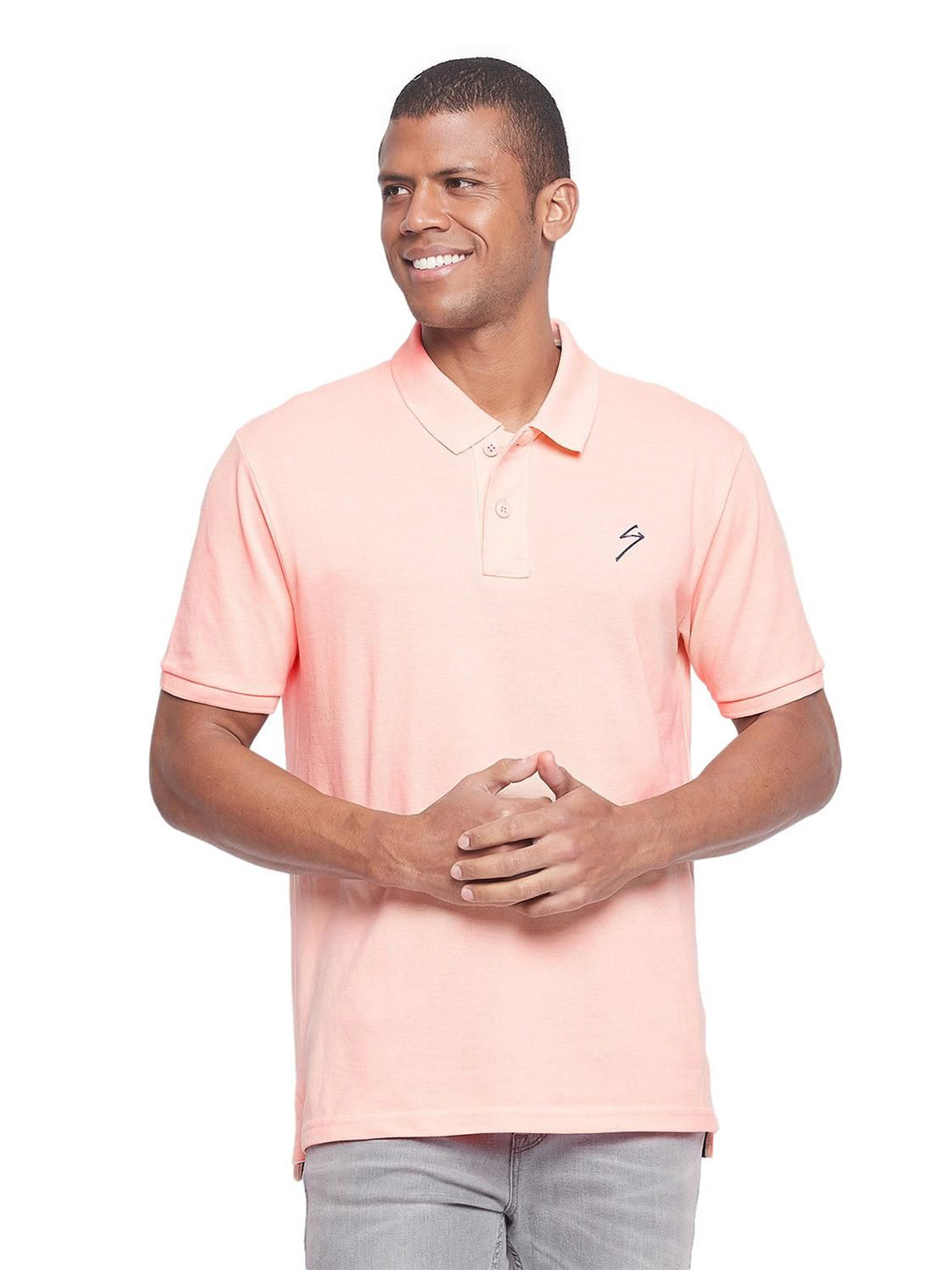 SG Men Peach Solid Short Sleeves Polo Collar T-Shirts (1)