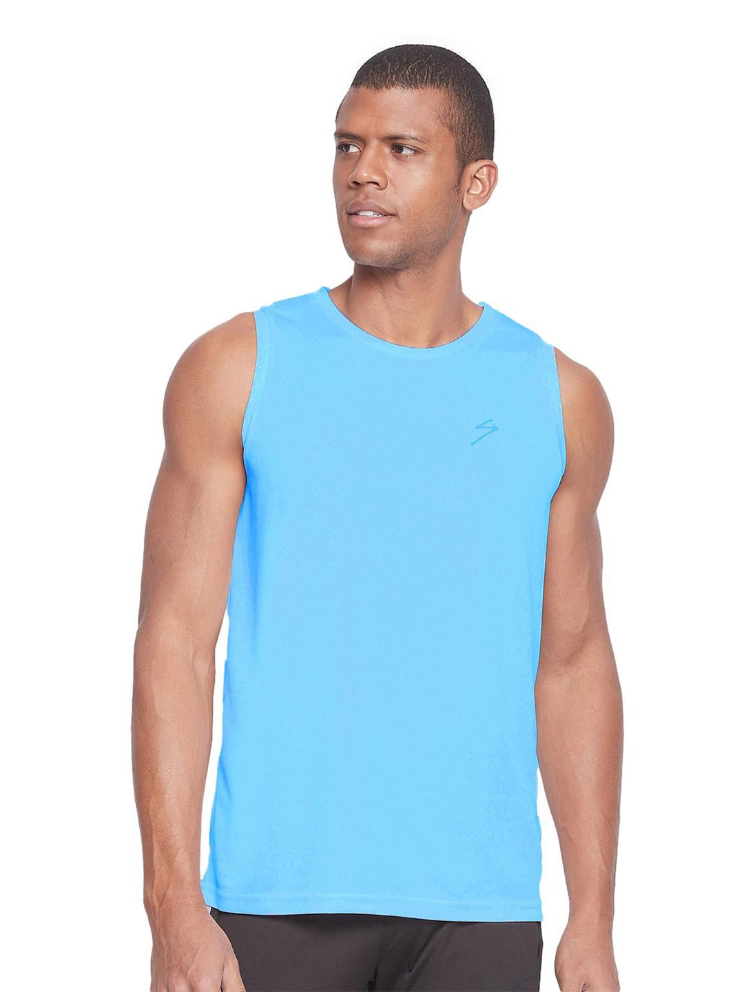 SG Men Sky Blue Solid Sleeveless Round Neck vests (1)