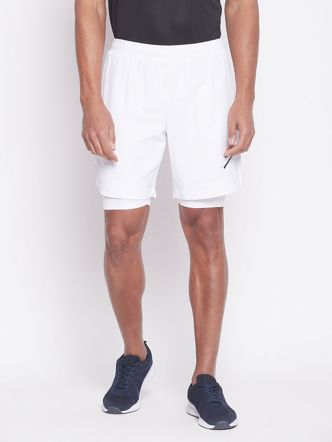 Men White Printed Polyester Regular Fit Sports Shorts