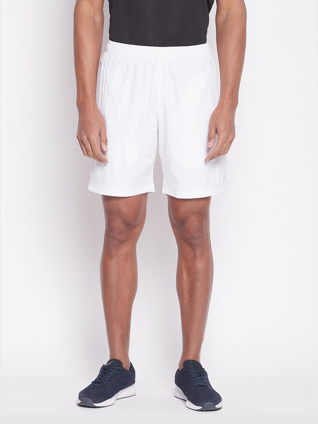 Men White Printed Polyester Regular Fit Sports Shorts