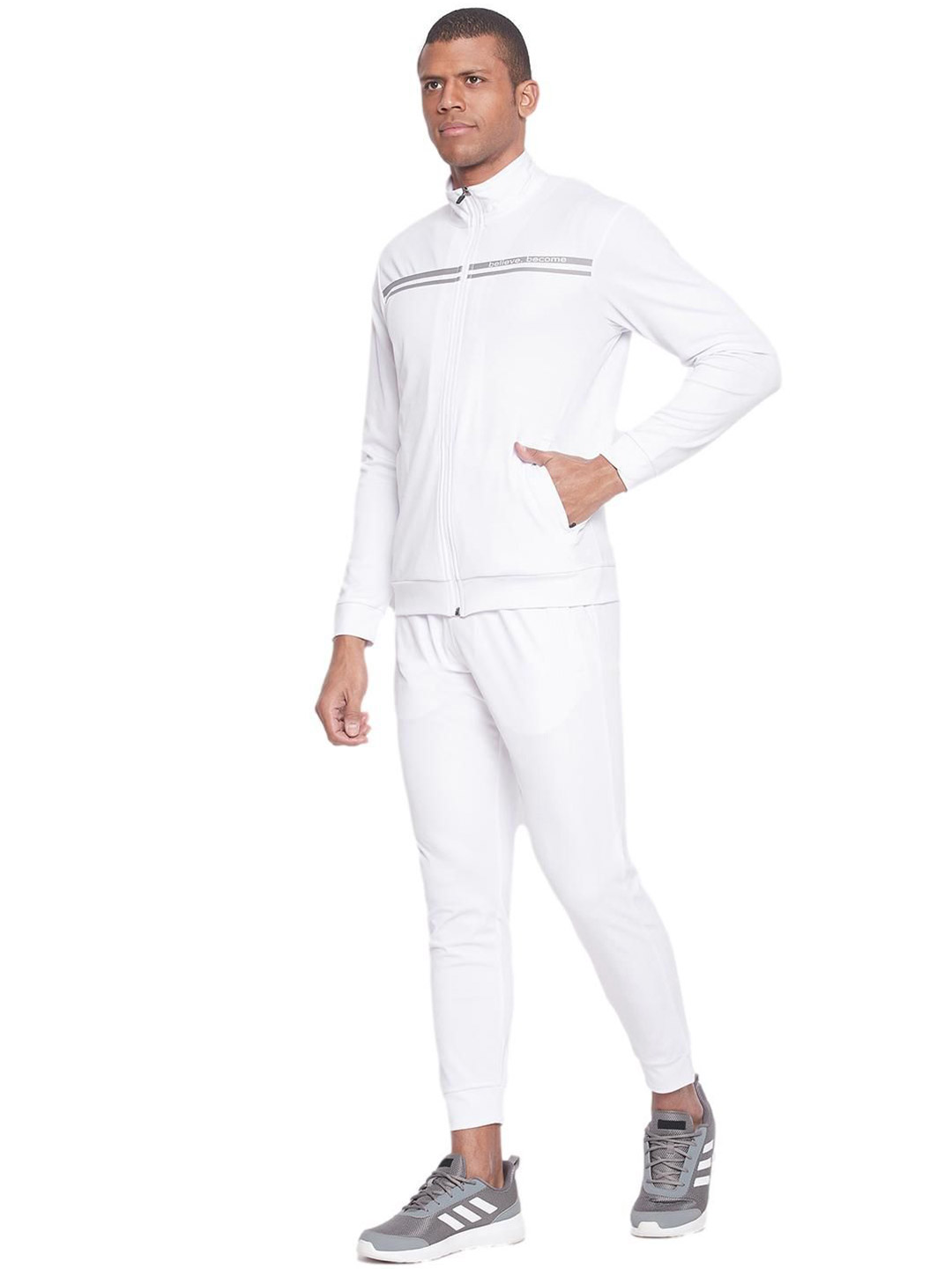 SG Men White Solid Long Sleeves Turtle Neck Co-ord Sets (2)