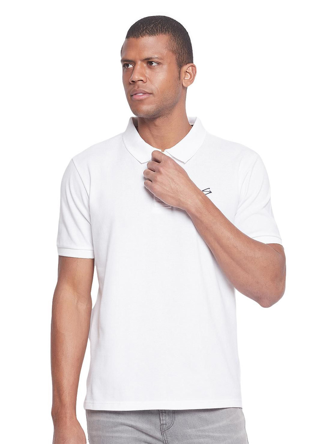 SG Men White Solid Short Sleeves Polo Collar T-Shirts (1)