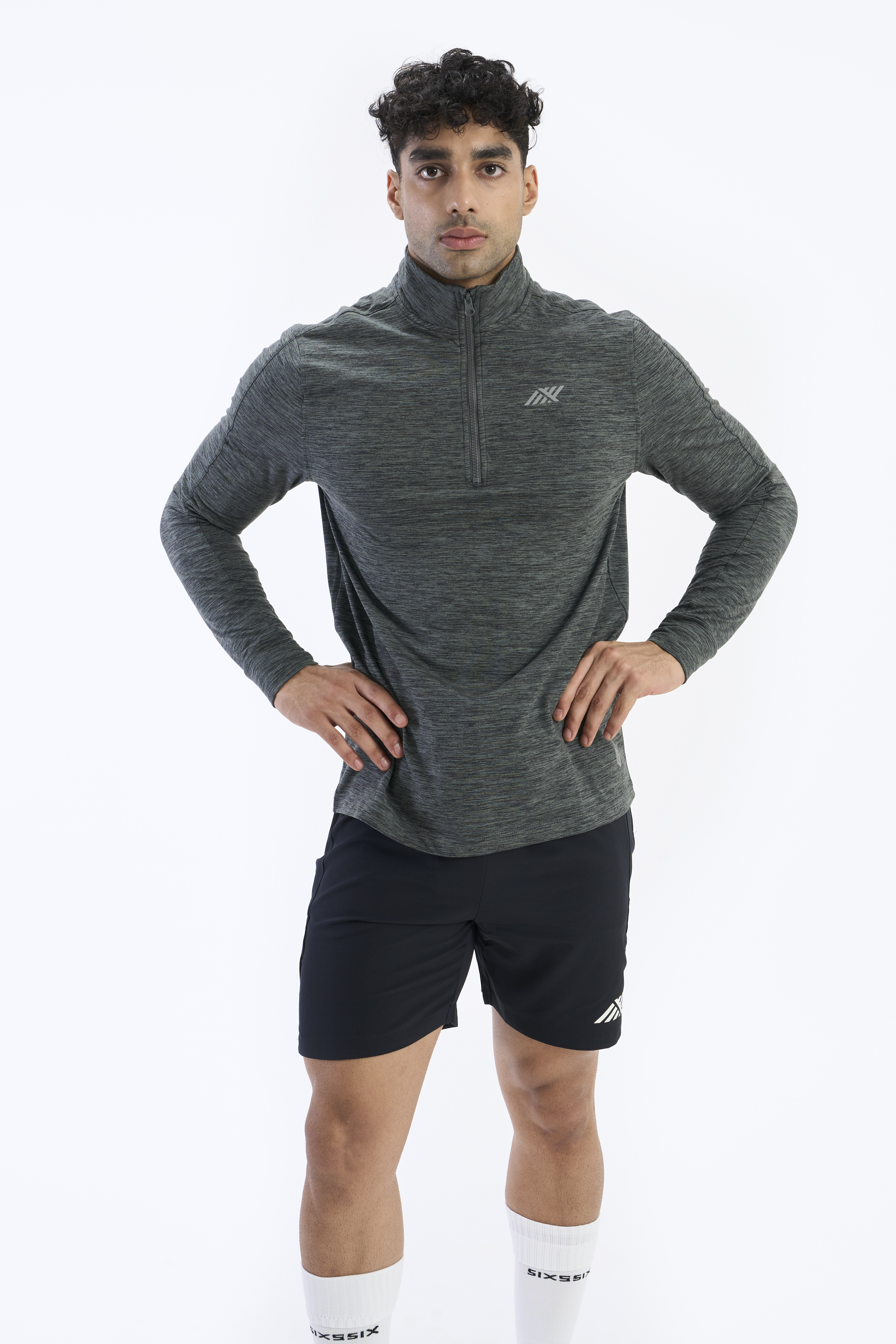 SIX5SIX Bootcamp Men's Half Zipper Training T-Shirt in Heather Grey