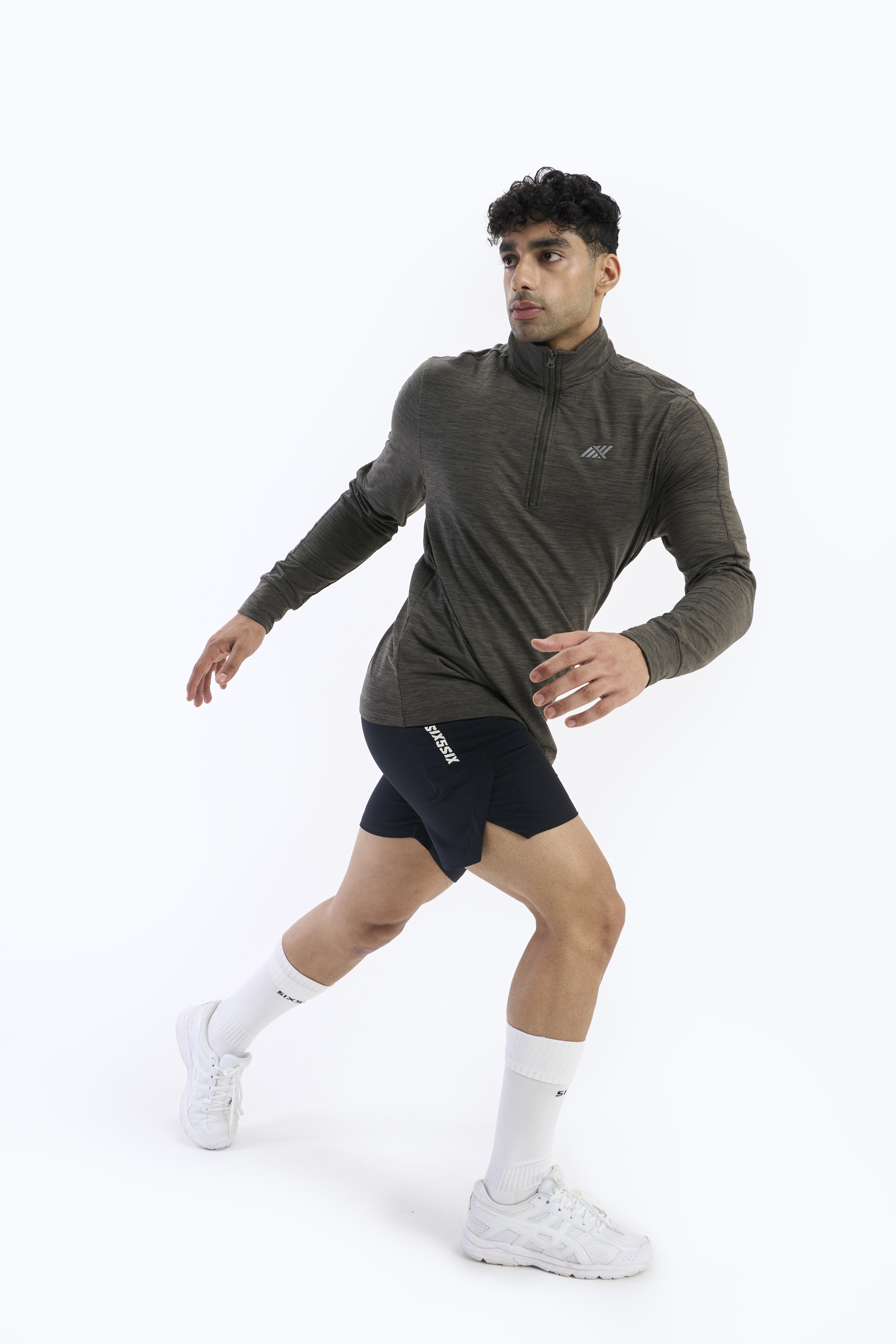SIX5SIX Bootcamp Men's Half Zipper Training T-Shirt in Olive  (8)