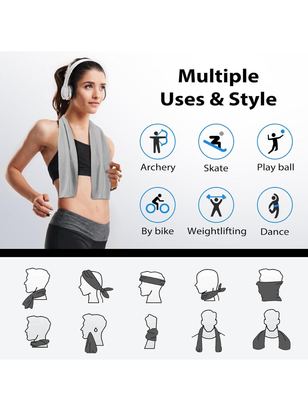 Skap Cooling Towel for Gym, Sports & Outdoor, Set of 2, Grey-Blue (7)
