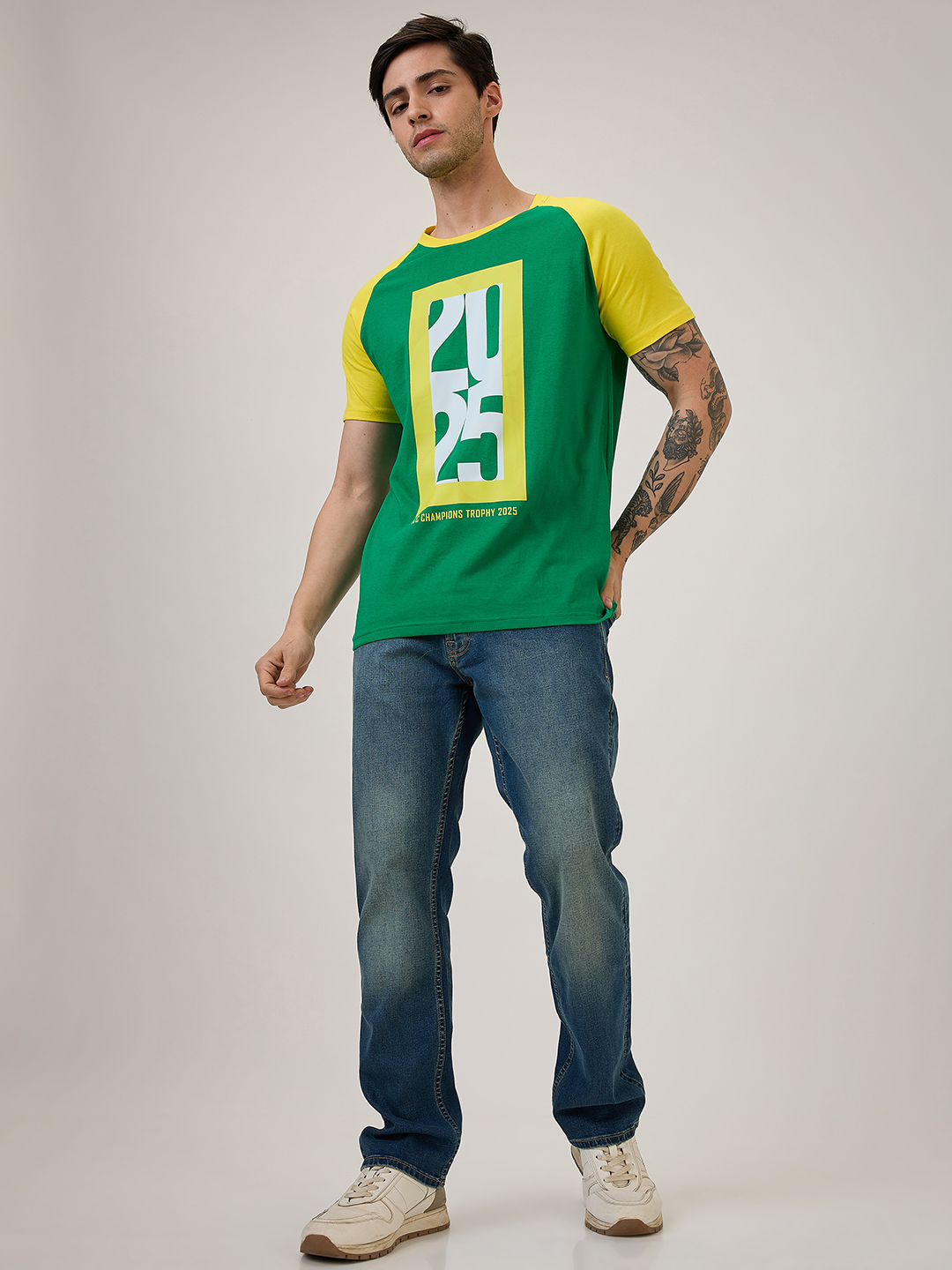 South Africa ICC Champions Trophy 2025 Men Green and Yellow Colorblocked Typography Half Sleeves Round Neck Cotton T-Shi (5)
