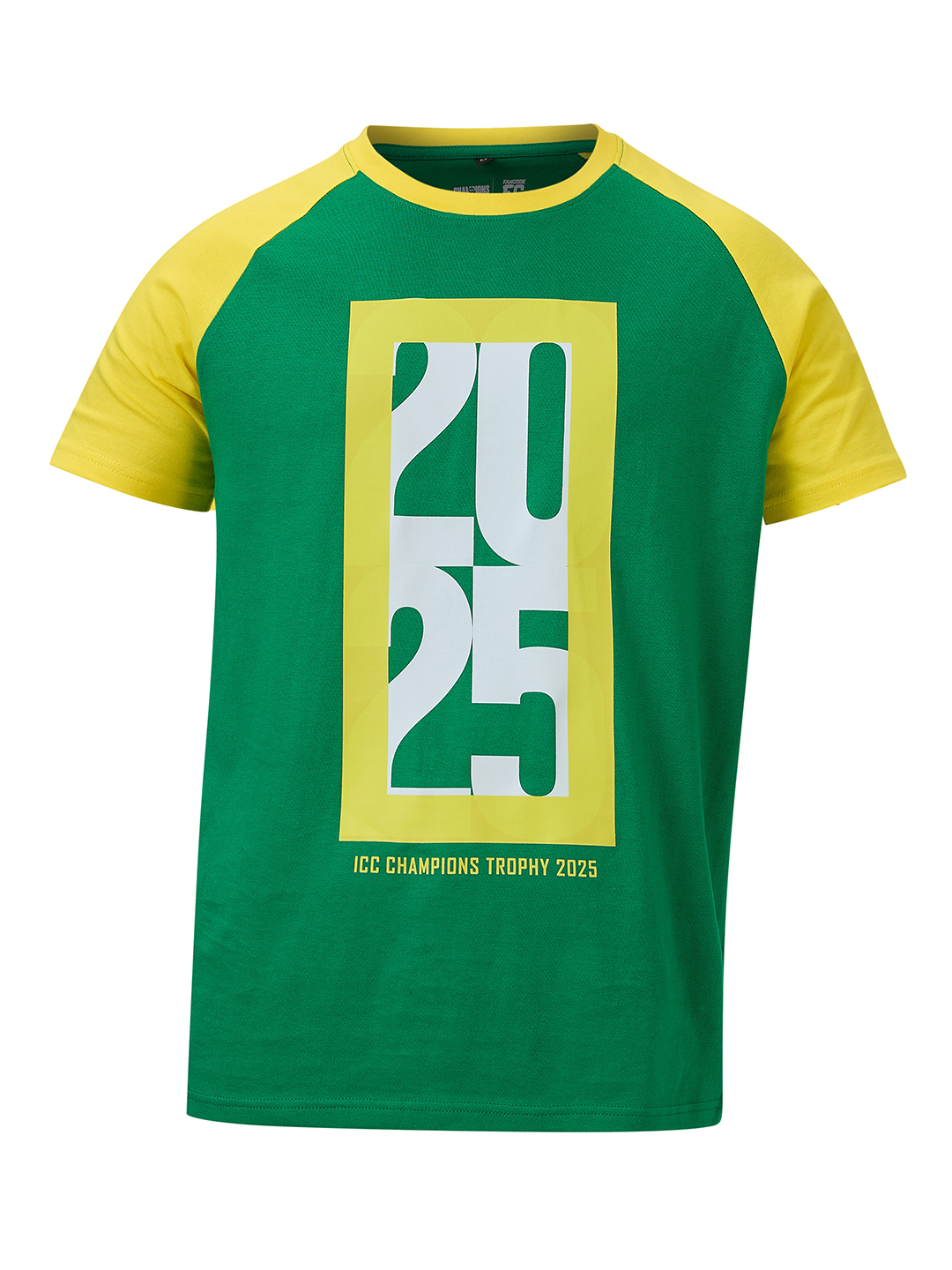 South Africa ICC Champions Trophy 2025 Men Green and Yellow Colorblocked Typography Half Sleeves Round Neck Cotton T-Shi (6)