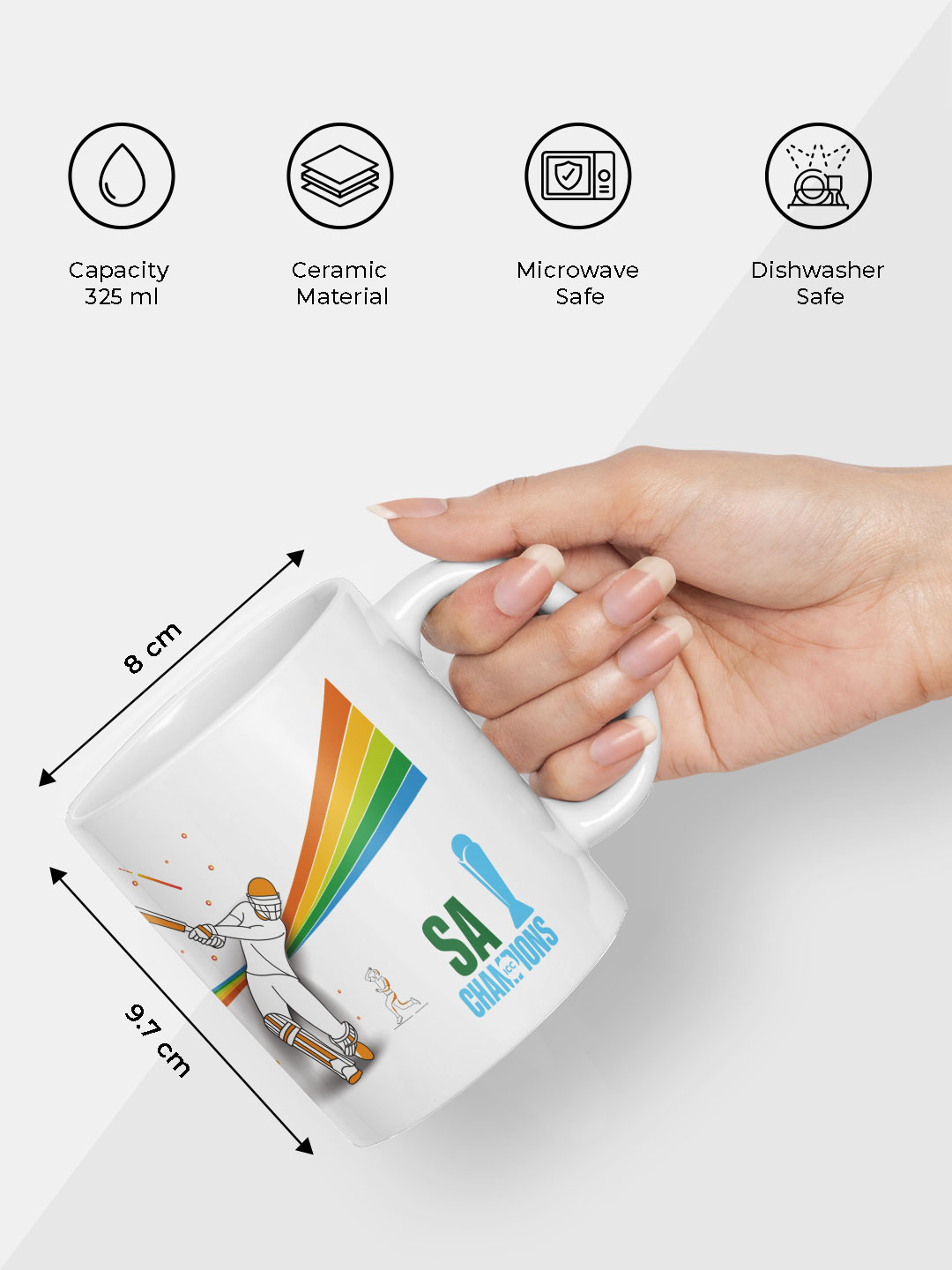 South Africa ICC Champions Trophy 2025 - Ceramic Glossy Printed Mug, Microwave and Dishwasher Safe, Tea and Coffee Mug - (5)
